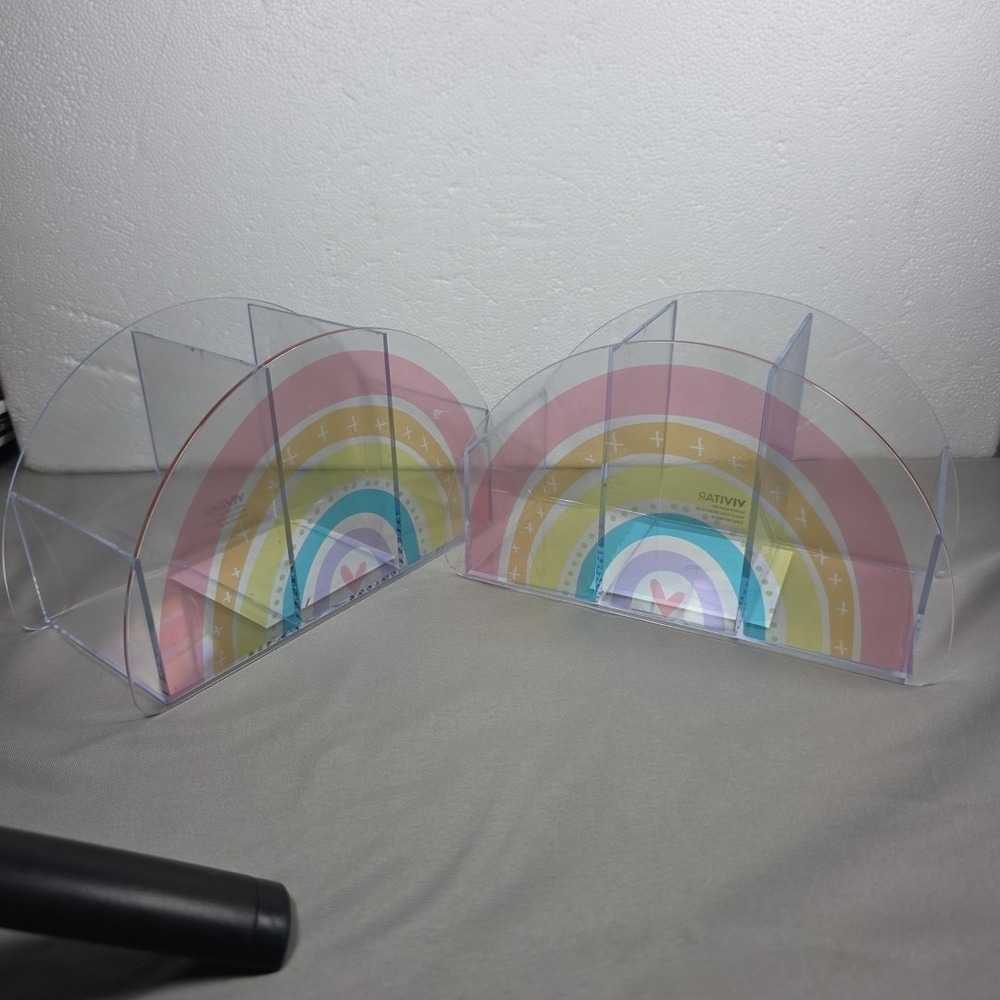 Kids Desk Organizers Clear Rainbow Catchall Set of 2